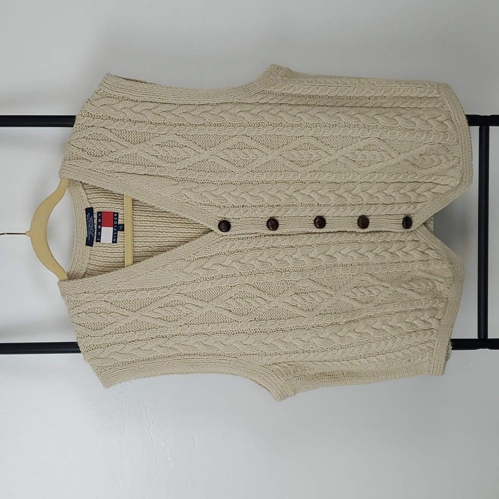 Vintage Tommy Hilfiger vest cable wool blend men size L